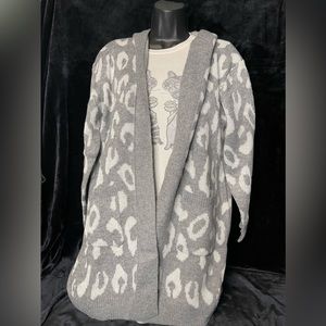 Grey jaguar print long cardigan